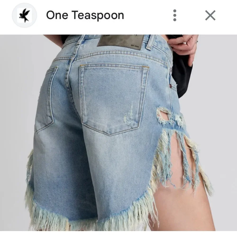One Teaspoon Frankies Low Waist Long Length Denim Shorts - Worn Out Hendrixe